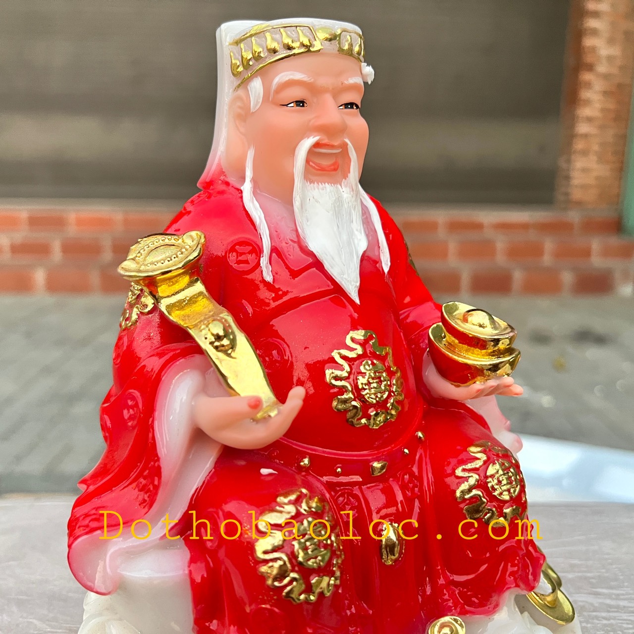 Tượng Thần tài Thổ Địa đế đá tròn nhập khẩu cao cấp cao 20 cm – Đỏ