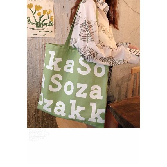 Túi Tote Túi Vải Canvas đeo vai Sozaka phong cách Hàn Quốc có dây kéo và ngăn phụ