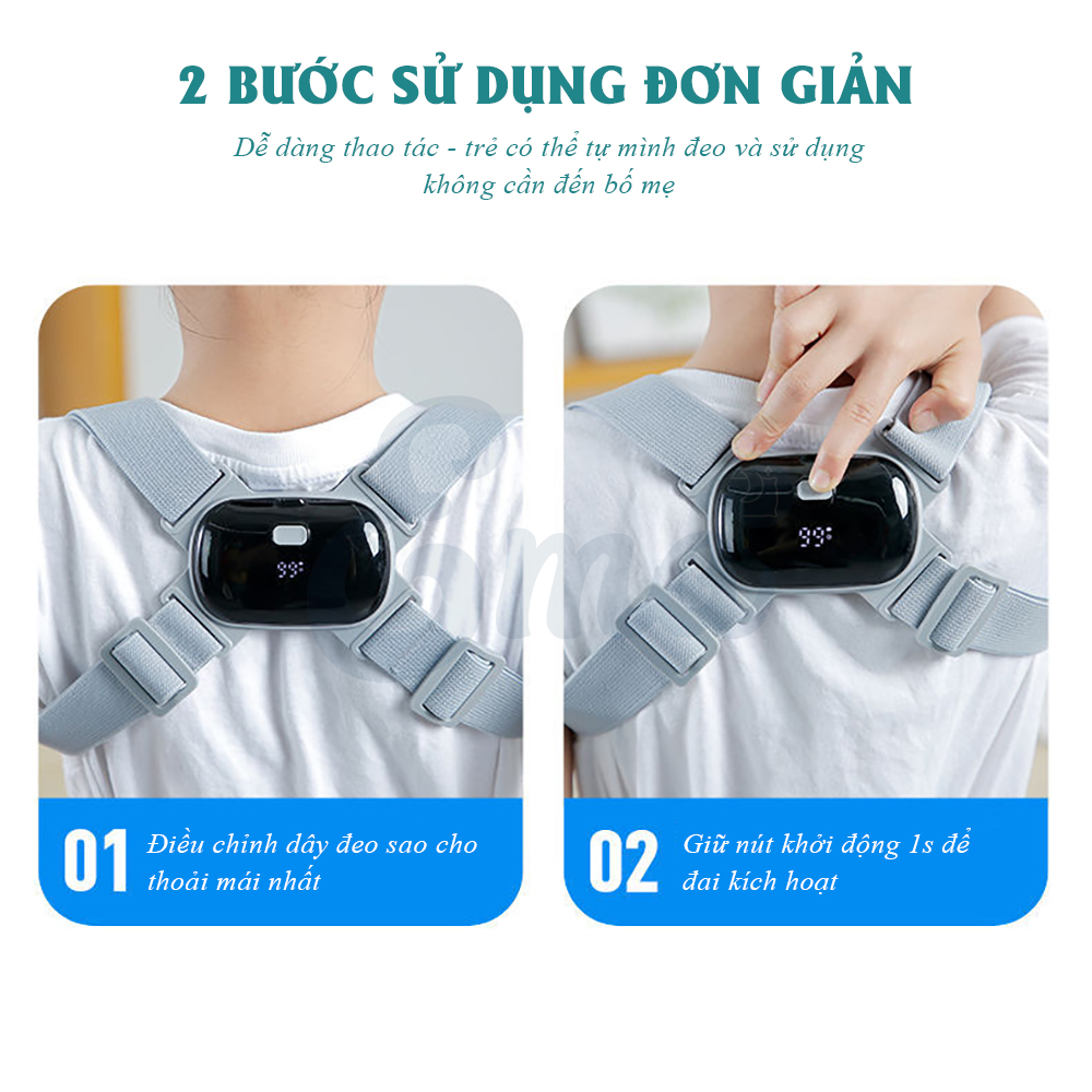 Đai rung chống gù lưng cho trẻ từ 3-16 tuổi - Thế hệ 2 cải tiến cảm biến thông minh - Rung khi ngồi sai tư thế