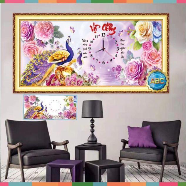 Tranh đính đá đồng hồ vợ chồng KT 100.50cm