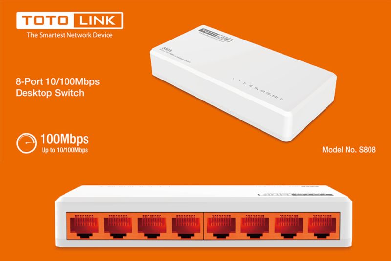 Bộ Chia Mạng 8 Cổng 100mbps Totolink S808 – Hàng Chính Hãng