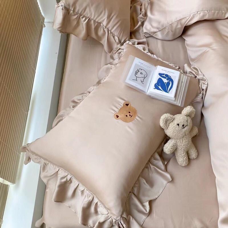 Bộ chăn ga gối tencel 100s thêu hình gấu cao cấp 5 món
