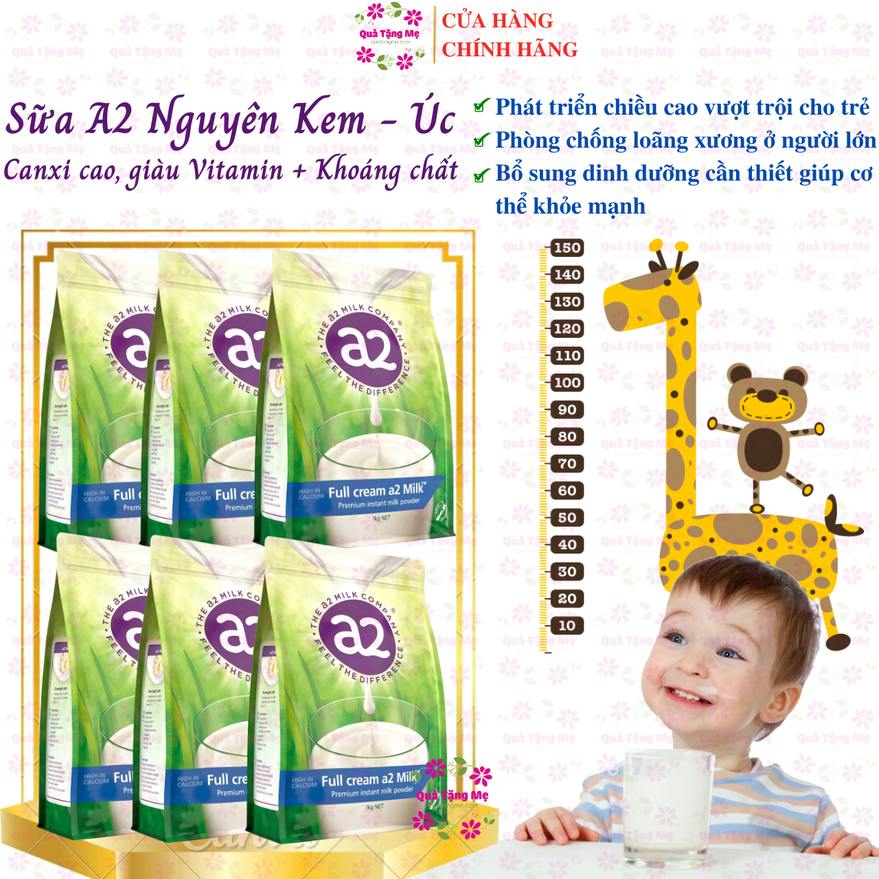 Sữa tăng chiều cao A2 nguyên kem full cream high in calcium phát triển xương, răng trẻ, chống loãng xương người lớn, tăng sức khỏe-QuaTangMe Extaste