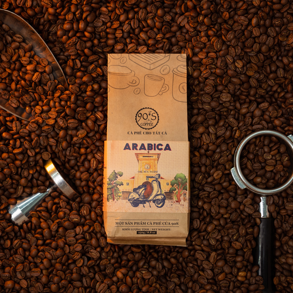Cà Phê Hạt Arabica Rang Mộc Nguyên Chất - 90S Coffee Vietnam - 100% Cà Phê Sạch Cao Cấp - Túi 250g