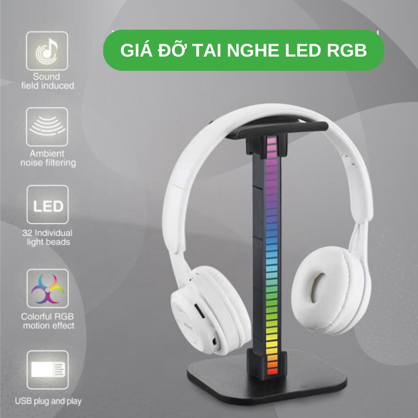 Giá treo tai nghe giá đỡ tai nghe LED RGB nháy theo nhạc tích hợp sạc nhanh không dây 15w 2 trong 1 tiện dụng