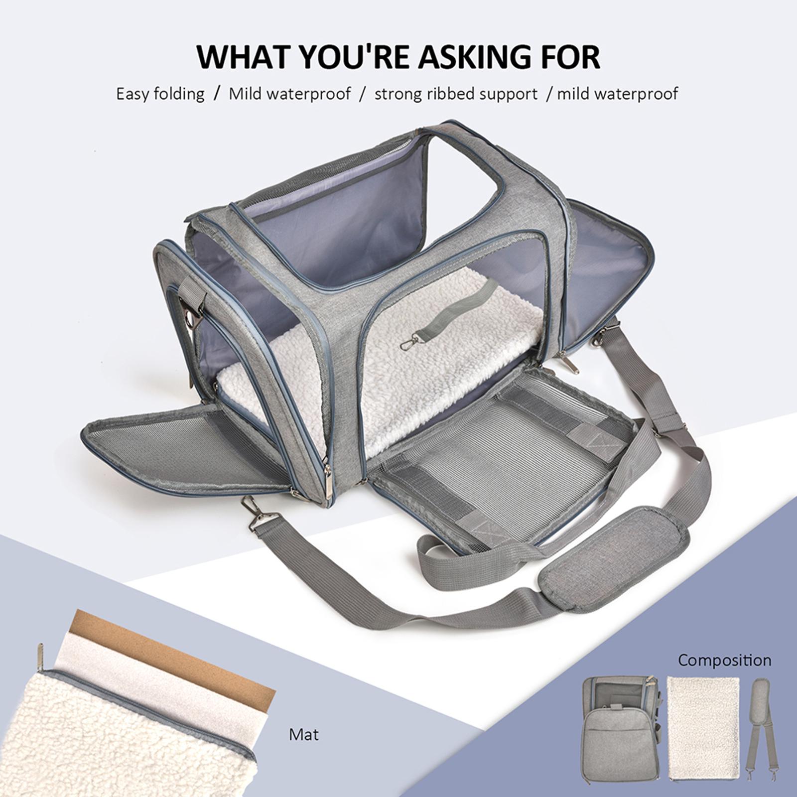 Soft PVC Pet Dog Carrier Backpack w/ Handles Pet Carrying Box Travel Bag w/ Washable Cozy Bed Folding for Puppy Cat Rabbit Escape Proof Breathable