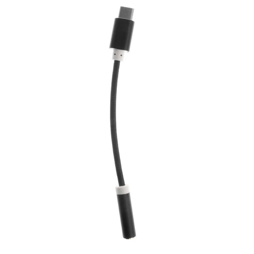USB Type C to 3.5mm Stereo Aux Headphone Audio Adapter Cable Cord Black