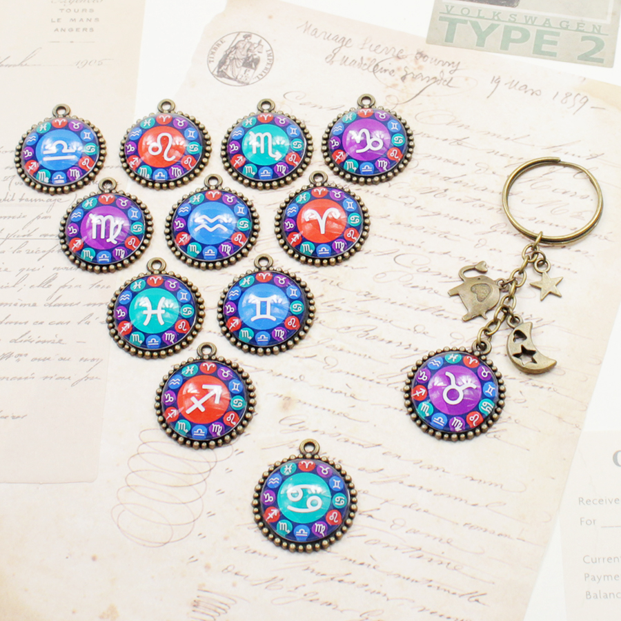 Móc khóa 12 cung hoàng đạo Zodiac tông xanh dương 06646-M14