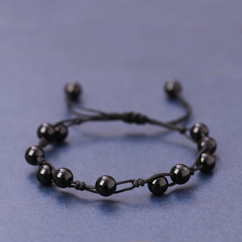 Vòng tay Nữ phong thủy gắn hạt đá huyền thạch kết dây thủ công