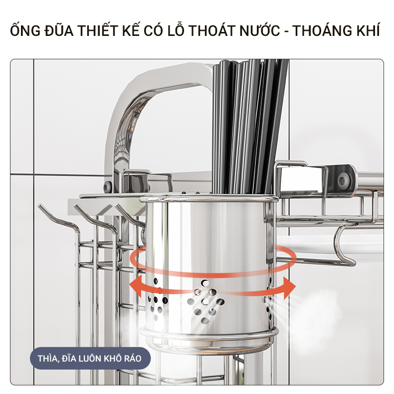 Kệ Để Chén Bát Đĩa INOX 304 kèm khay ráo nước cao cấp VANDO, giá úp bát khô ráo trên bàn bếp