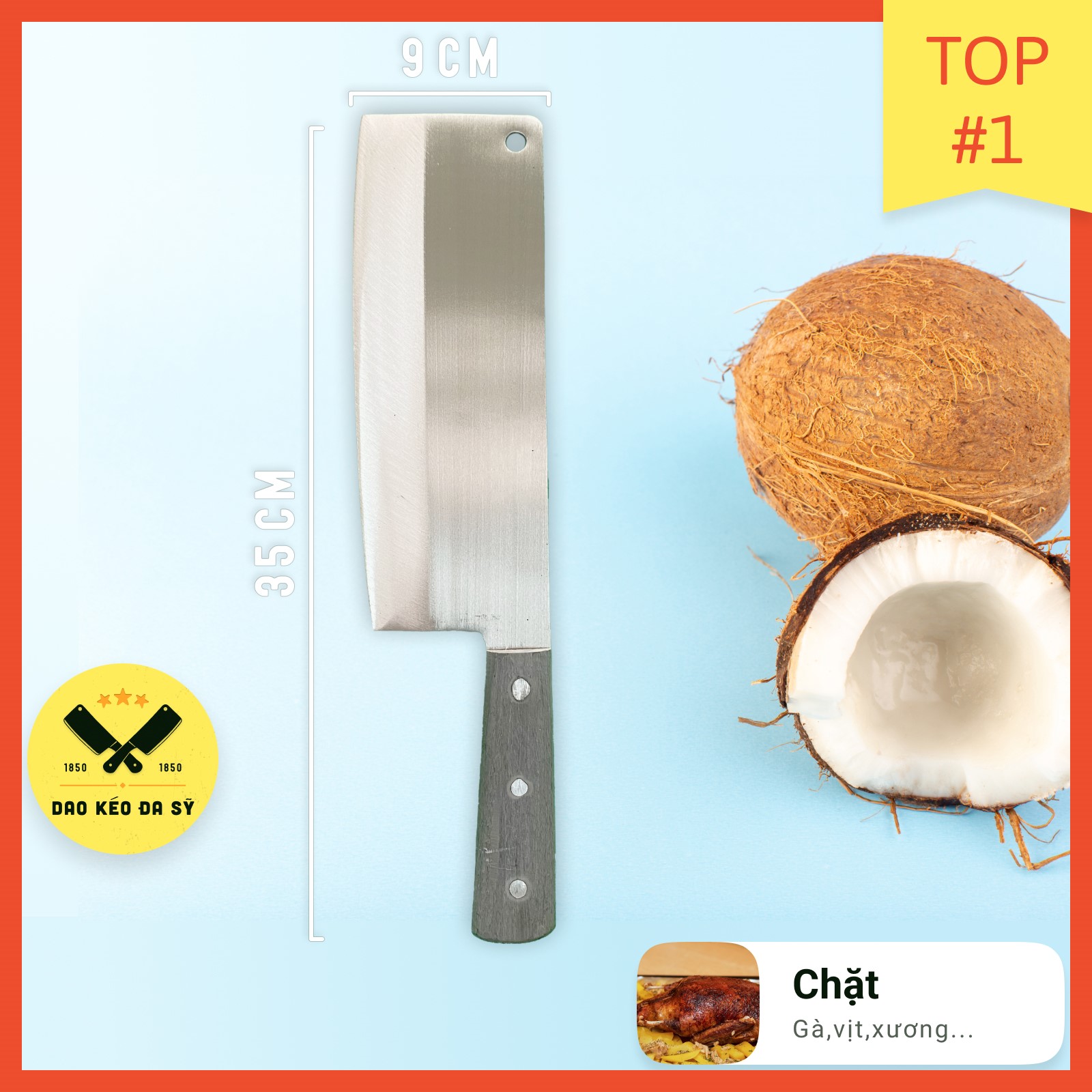 Dao Chặt nhà bếp - chặt gà, chặt vịt, chặt xương - Dao Đa Sỹ - thép Nhật trắng không gỉ