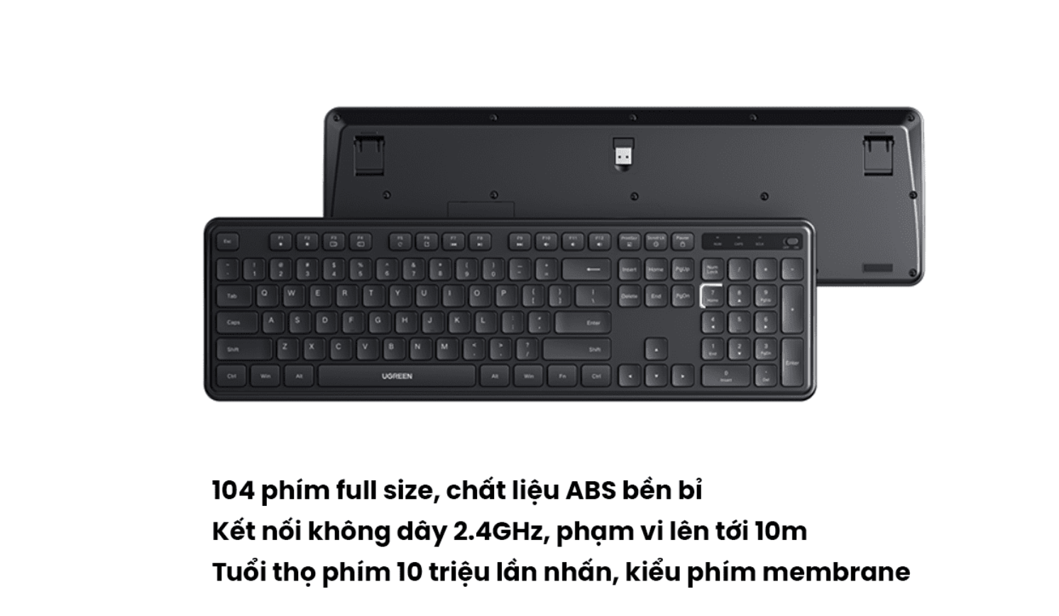 Bàn phím không dây dùng cho máy tính + laptop màu đen Ugreen 85050 - Hàng chính hãng