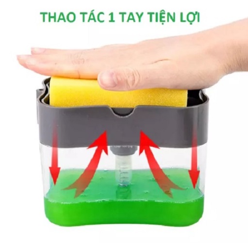 Hộp đựng nước rửa chén kèm vòi bơm 2 in 1 kèm miếng rửa chén+ Tặng kèm hình dán như hình- Khay lấy nước rửa chén đa năng