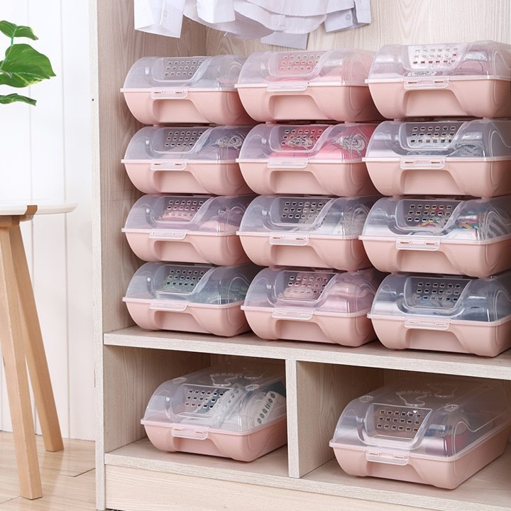 Hộp Đựng Giày Dép Nắp Nhựa Cứng Trong Suốt Có Nắp Đậy Thoáng Khí, Size lớn Chịu Lực 4kg