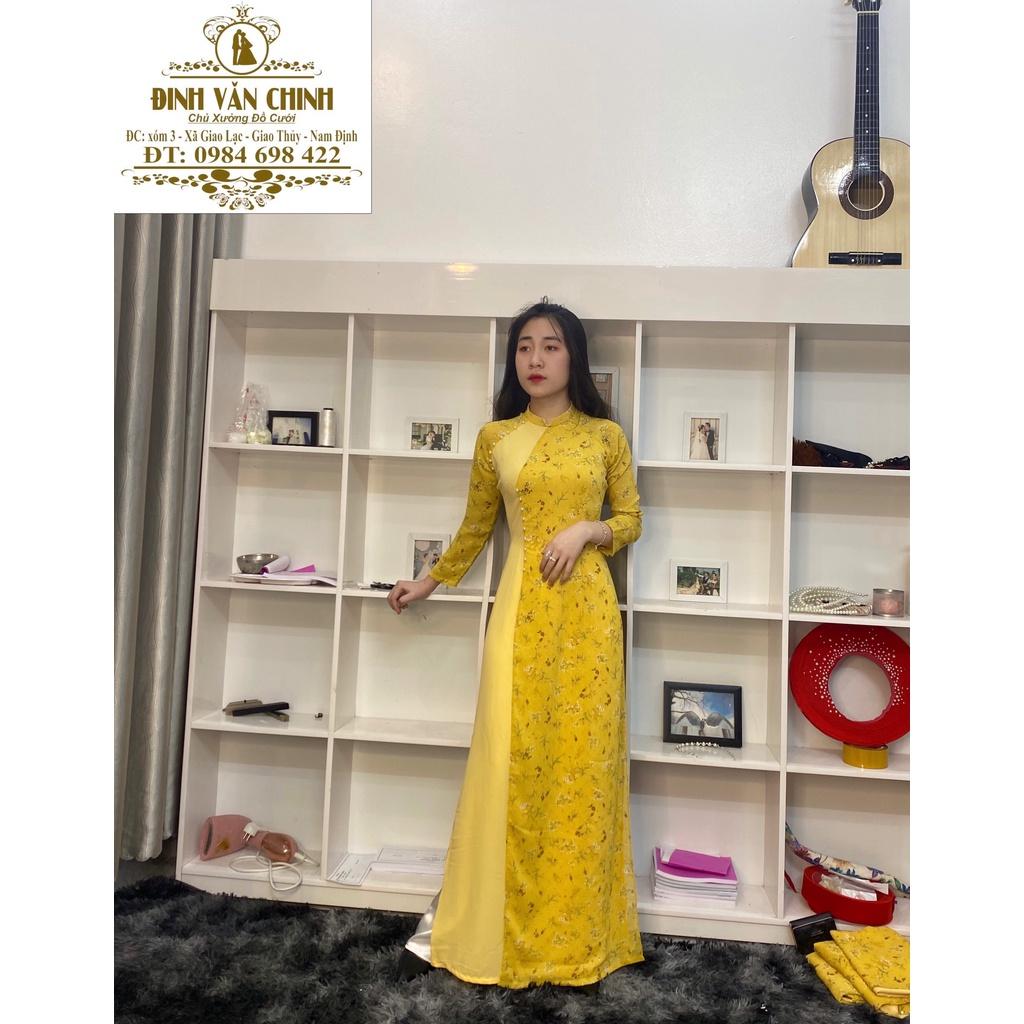Áo dài lụa Mỹ phối voan hoa nhí