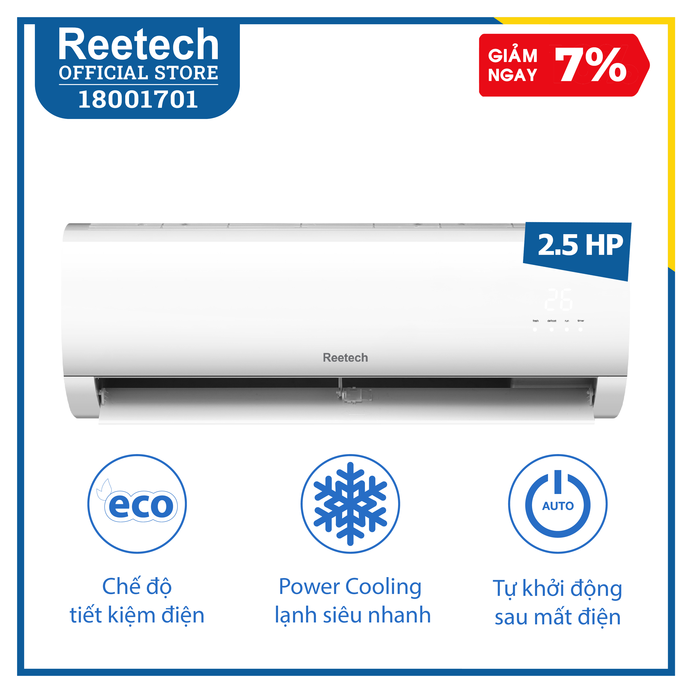 Máy lạnh Reetech 2,5 HP RT24-BK-BT/RC24-BK-BT - Hàng chính hãng (chỉ giao HCM, HN và một số tỉnh)