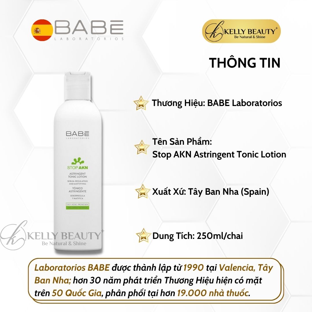 Toner Cho Da Dầu Mụn BABE STOP AKN Astringent Tonic Lotion - Làm Sạch Sâu; Gom Cồi, Ngừa Tái Phát Mụn - Kelly Beauty