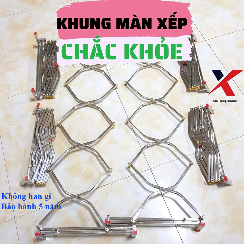 Khung màn xếp gọn Inox Tiến Đạt cam kết không han gỉ -CHỈ KHUNG nhận đặt kích thước theo yêu cầu