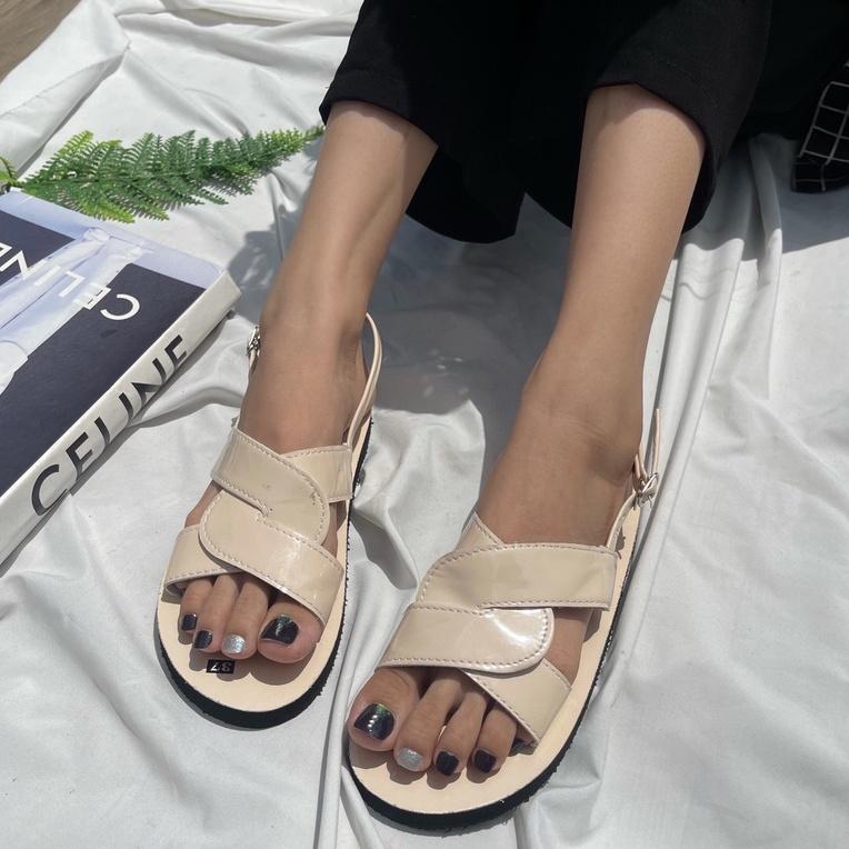 dép xăng đan nữ đế bằng màu kem ( sandal đồng nai )