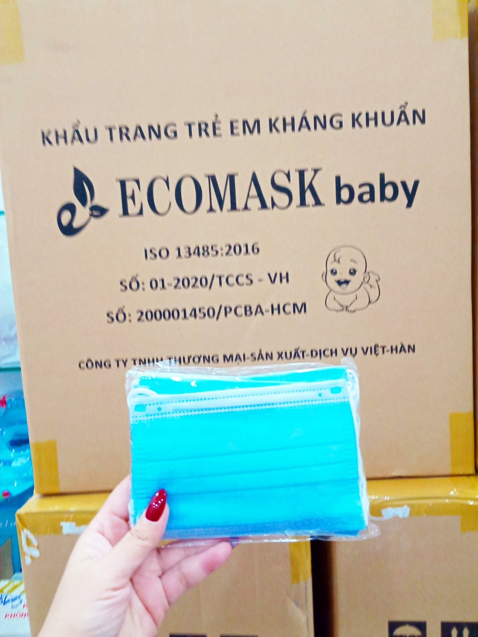 KHẨU TRANG Y TẾ EM BÉ CAO CẤP KHÁNG KHUẨN 4 LỚP ECOMASK (HỘP 50 CÁI) MÀU XANH