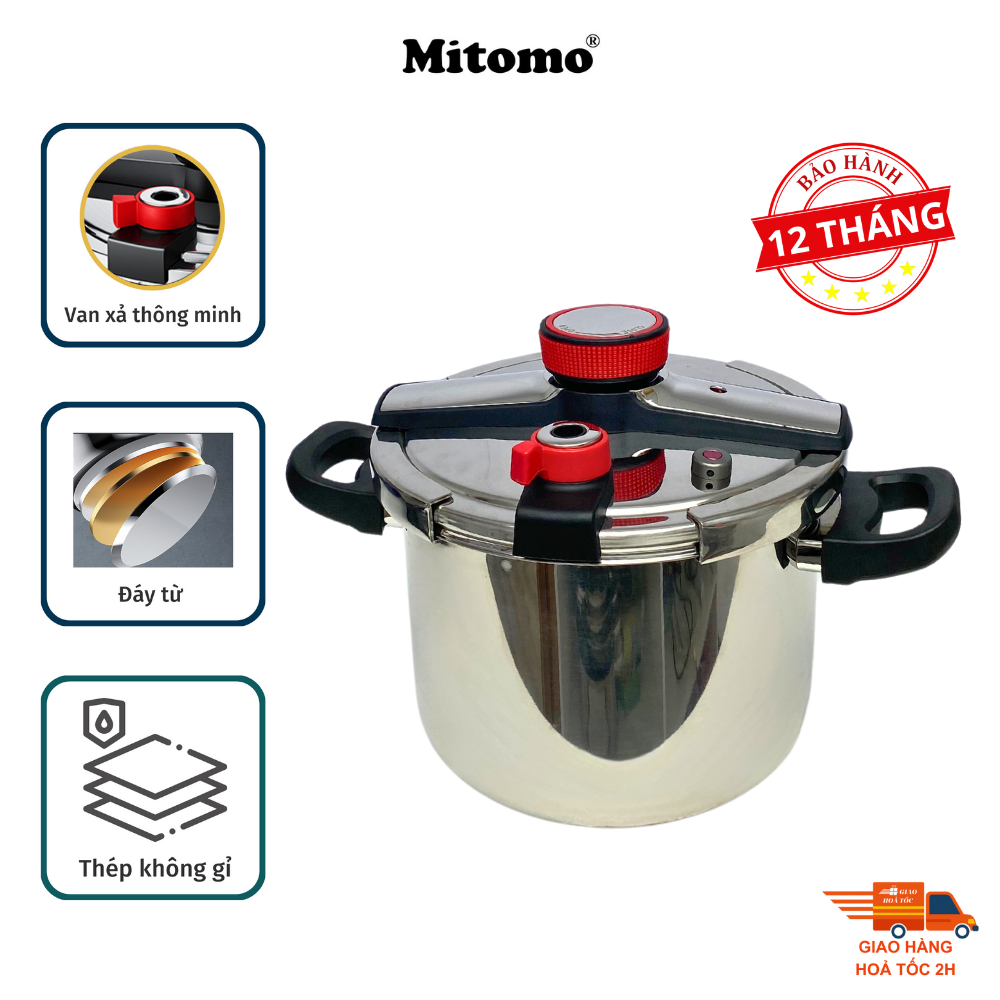 Nồi áp suất Mitomo 304AEU 8L, nấu trên mọi loại bếp - Hàng chính hãng bảo hành 12 tháng