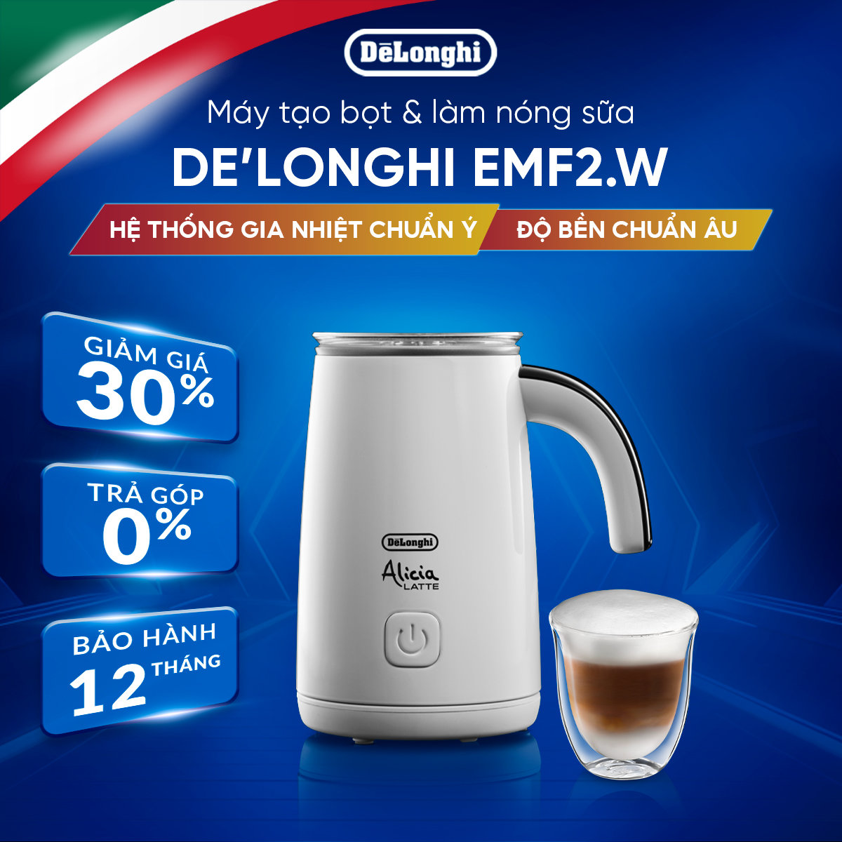[Hàng chính hãng] Máy đánh sữa DeLonghi Alicia Latte EMF2 (BK / W)