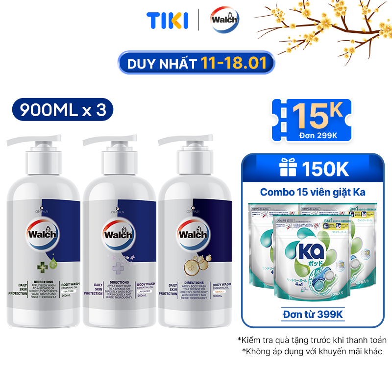 Combo 3 sữa tắm tinh dầu Walch tiêu diệt vi khuẩn, dưỡng ẩm mềm mịn, tái tạo làn da