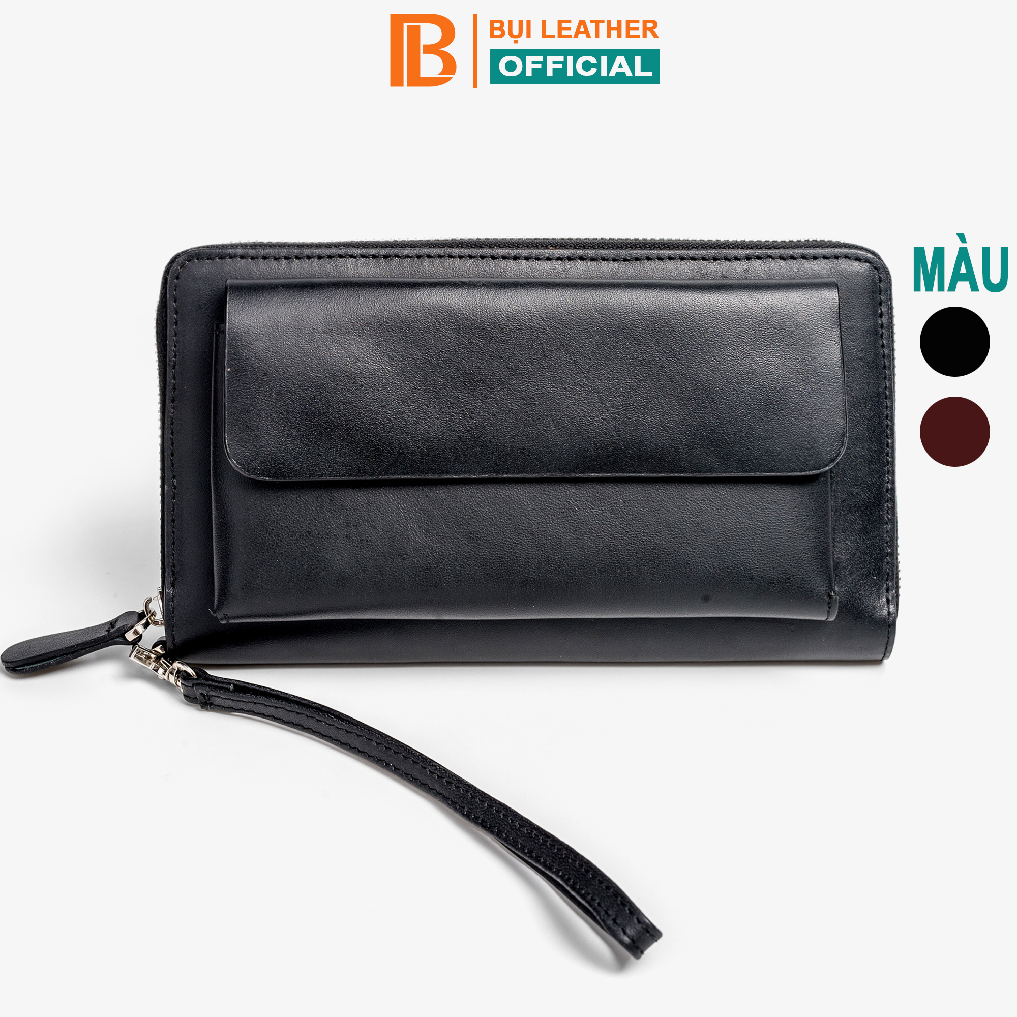 Ví Dài Cầm Tay Da Bò Mill Cao Cấp Bụi Leather C107 - Bảo Hành 12 Tháng - Màu Đen