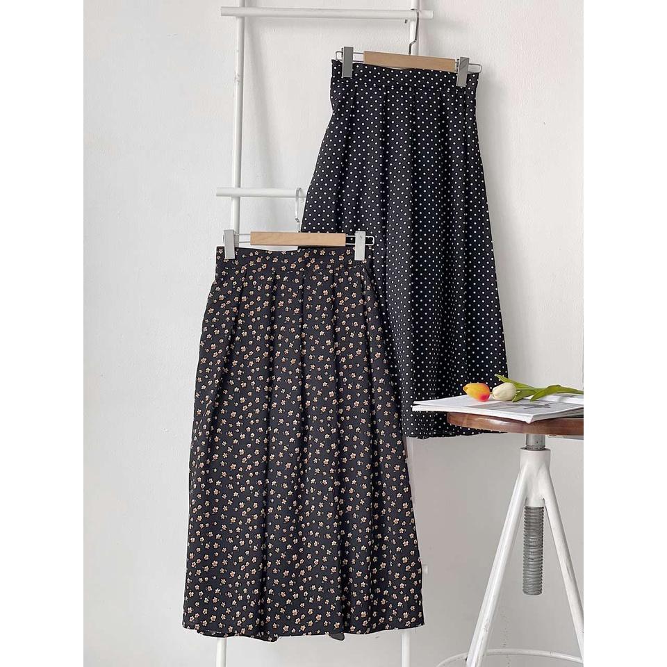 Surichau - Đầm maxi chấm bi xếp ly vải mềm mại freesize hoạ tiết hoa nhí