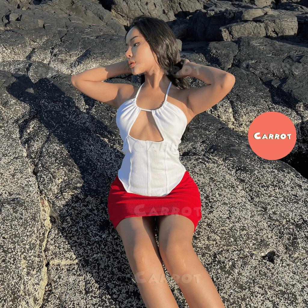 Áo croptop thiết kế khoét ngực tôn dáng chân váy ngắn ôm body cột đi biển đi du lịch carrotxinhdep chất cao cấp co giãn