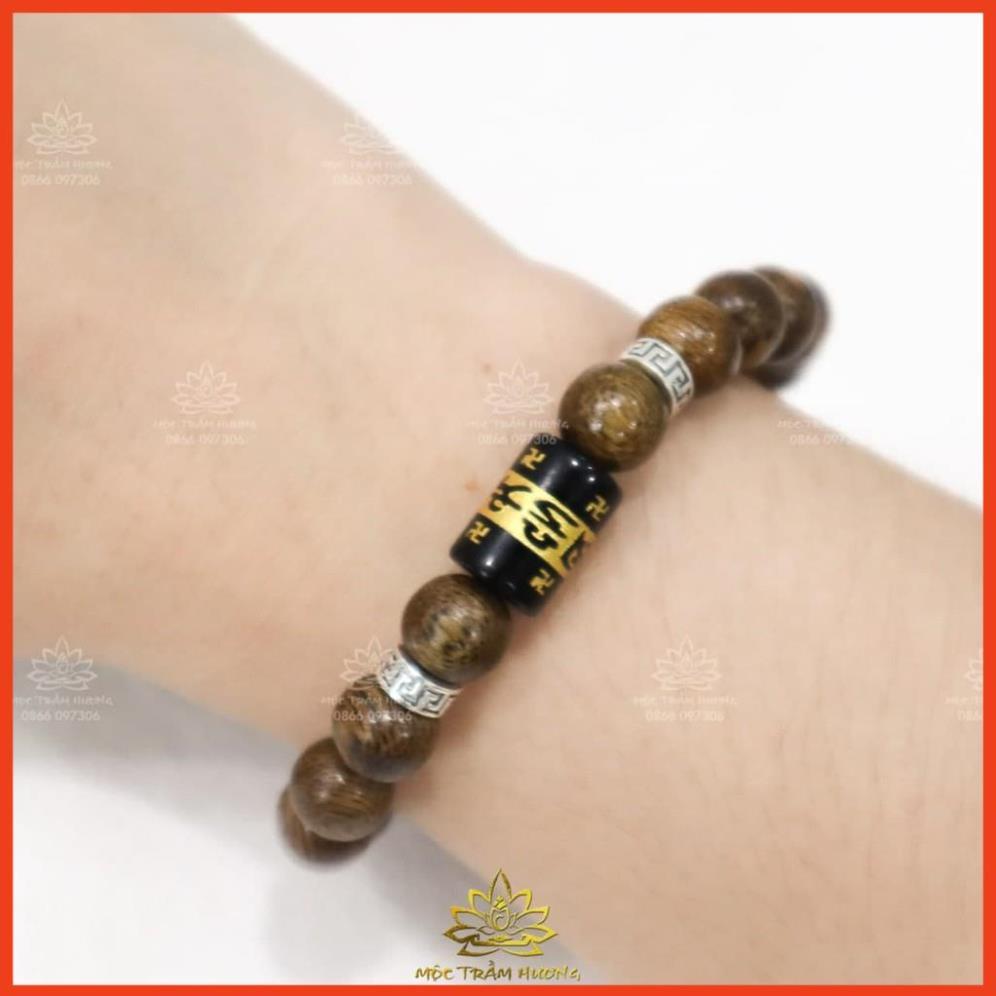 Vòng Trầm Hương Tròn Đơn Đính Đá Trụ Ngọc OMANI Trợ Mệnh Size 6/7/8/10mm - Đá Phong Thủy - May Mắn & Tài Lộc
