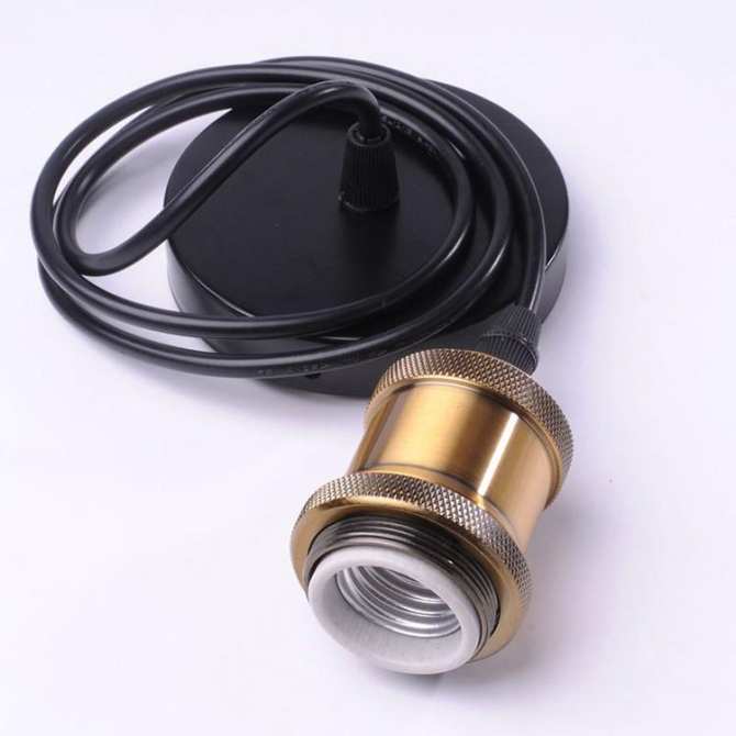 Đuôi đèn thả E27, mạ đồng, dài 1m