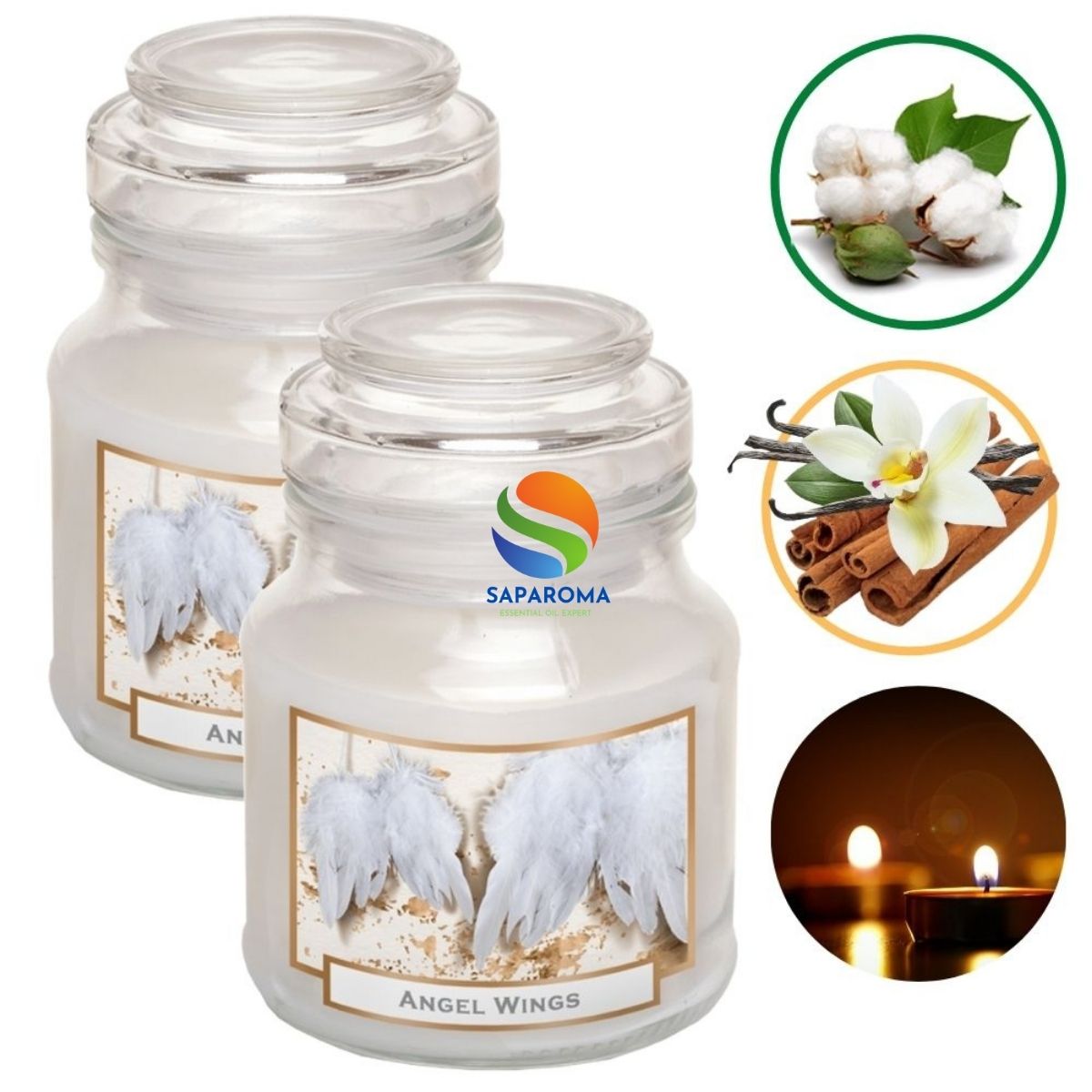 Combo 2 hũ nến thơm tinh dầu Bartek Angel Wings 130g - quế, hoa bông, nến trang trí, thơm phòng, thư giãn, Hỗ trợ khử mùi