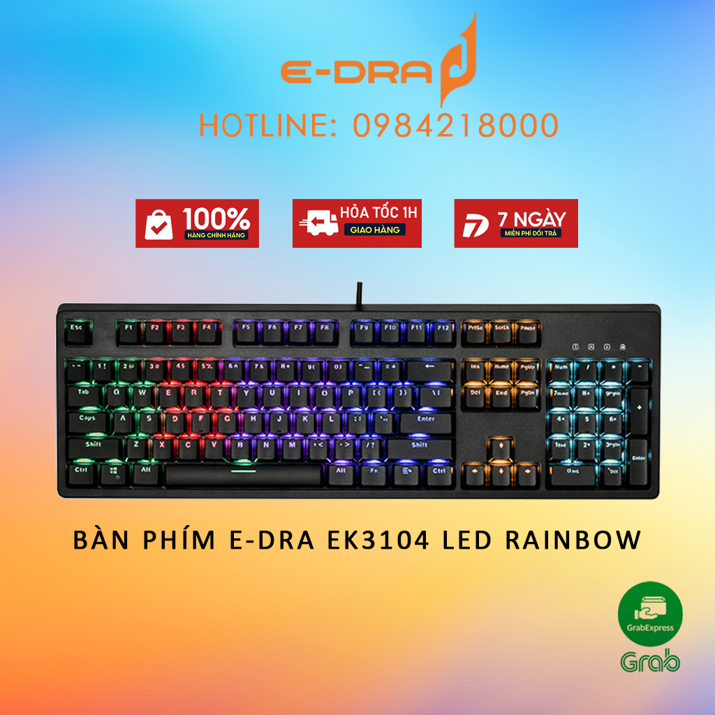 Bàn Phím Cơ E-DRA EK3104 Huano Switch - Led Rainbow - Dây Typ C - Phiên Bản Mới Nhất 2021 - Hàng chính hãng