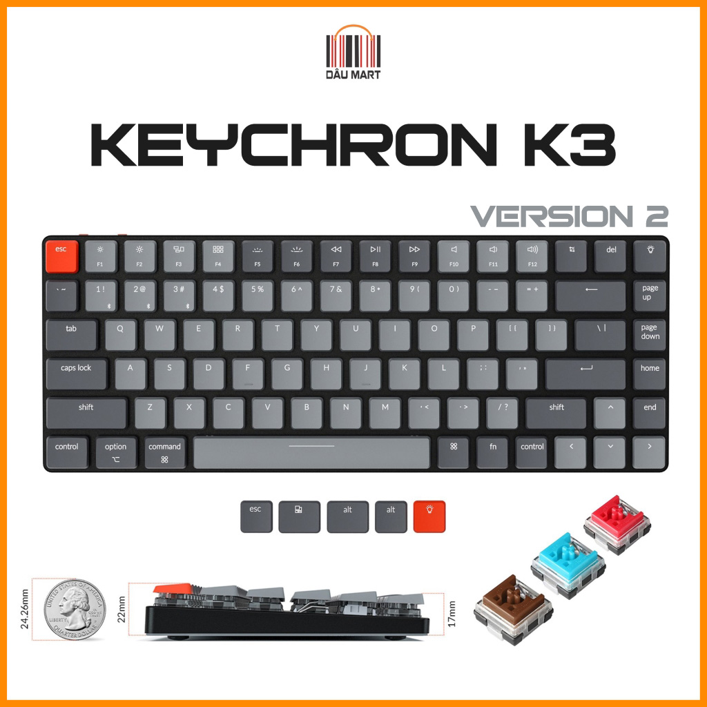 Bàn phím cơ Keychron K3 RGB (K3V2) Switch Quang học Bản nhôm (Optical Switch