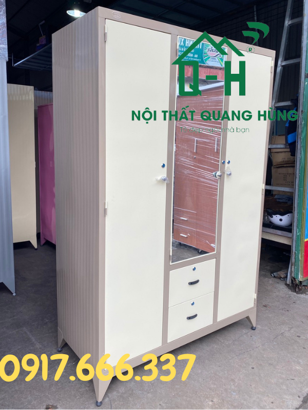 TỦ SẮT ĐỰNG QUẦN ÁO MÀU CÀ PHÊ SƠN TĨNH ĐIỆN 3 CÁNH CAO CẤP DÀNH CHO GIA ĐÌNH
