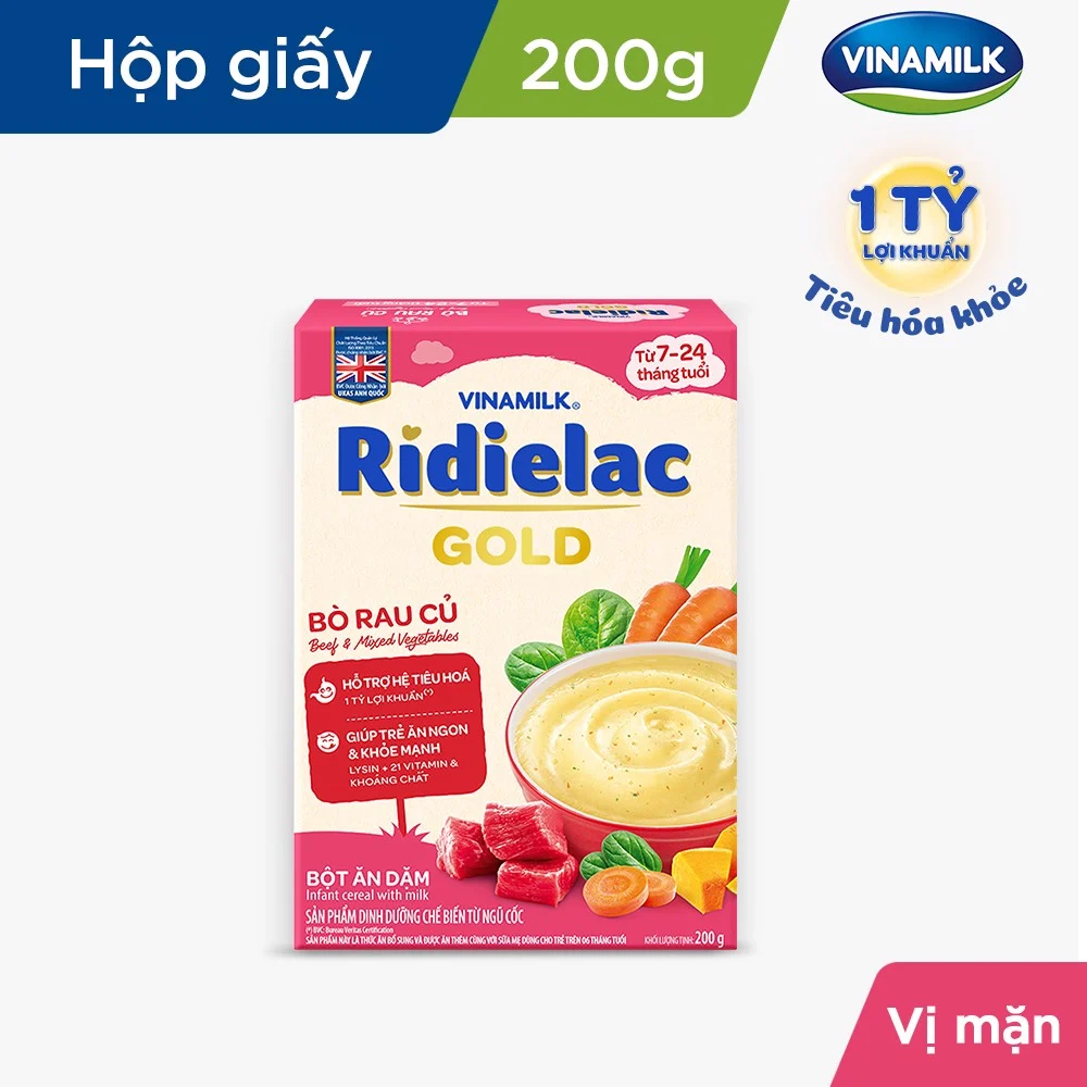 Bột ăn dặm Ridielac Gold bò rau củ hộp 200g (7 - 24 tháng)