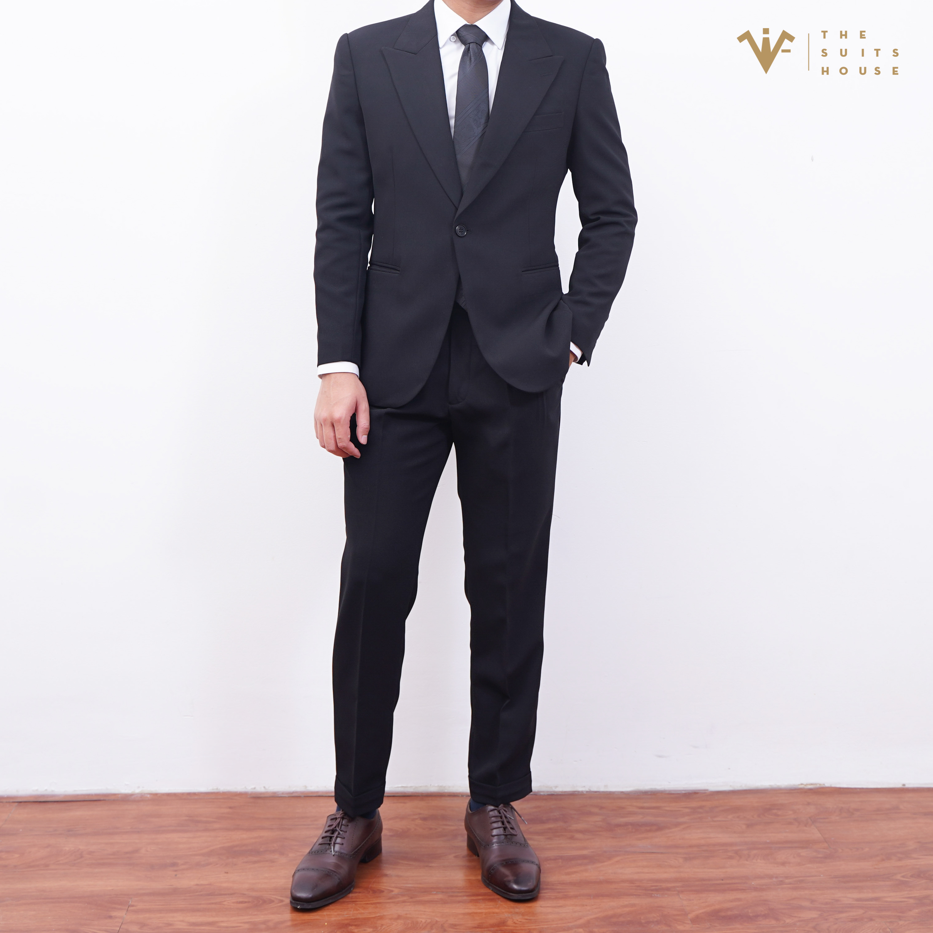 Vest nam đen một khuy The Suits House áo suits blazer quần âu crop gấu, form ôm, satorial, vải WOOL- VSAB002