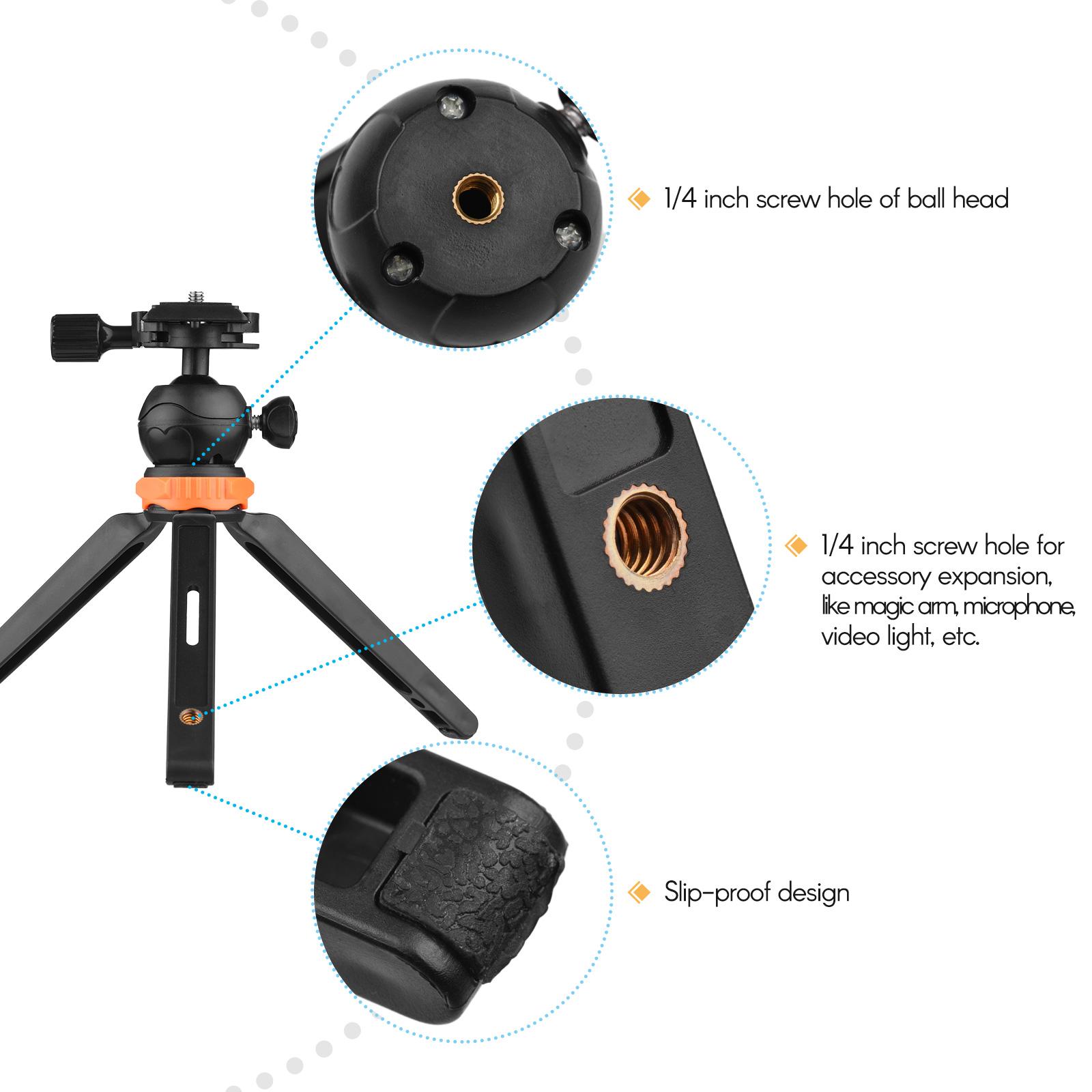 Portable Mini Desktop Tripod with 2 Levels of Adjustable Height Max. Load Bearing 1.2KG 1/4 Inch Screw
