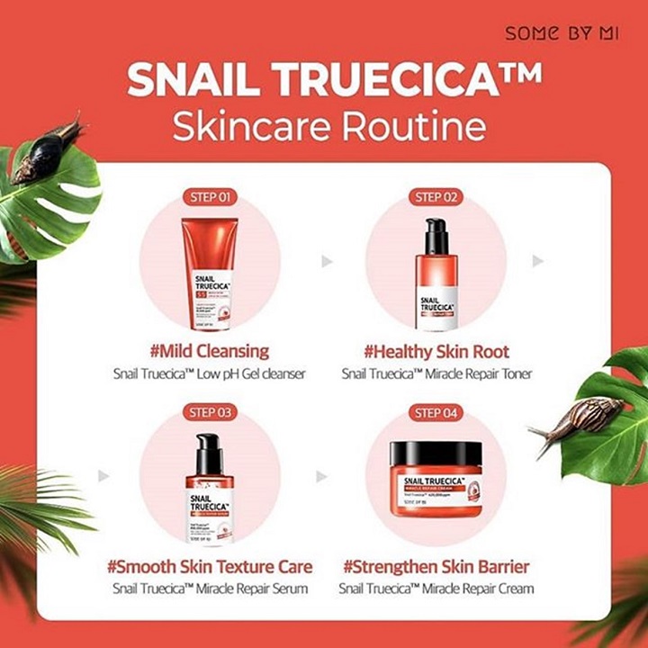 Bộ Dưỡng Da 4 món giúp săn chắc, Phục Hồi, Cải Thiện Vết Thâm, Sẹo Some By Mi Snail Truecica Miracle Repair