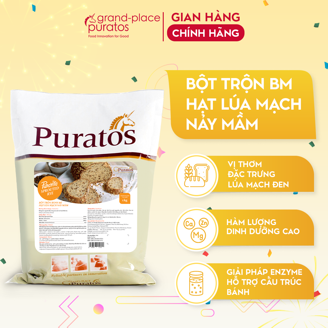 Bột Trộn Bánh Mì Puratos Grand-Place VN Hạt Lúa Mạch Nảy Mầm Puravita Sprouted Rye_1kg-4015573