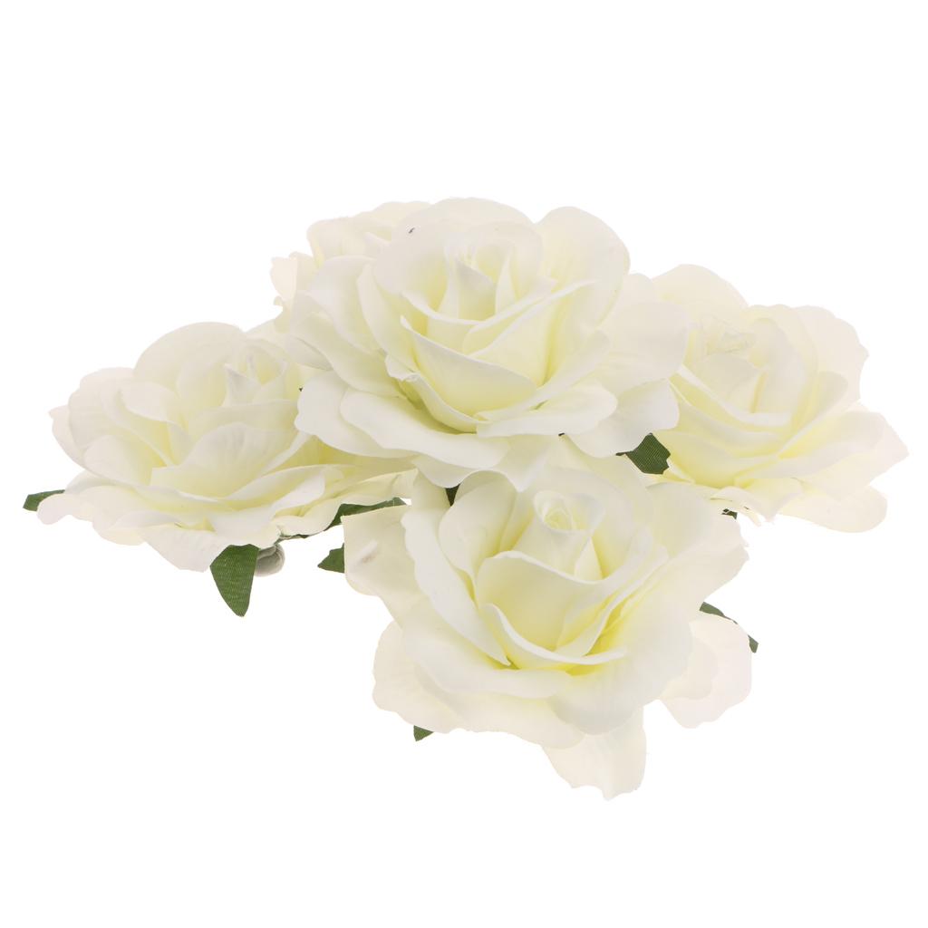 5pcs Artificial Silk Rose Flower Heads DIY Bouquet Wedding Decor