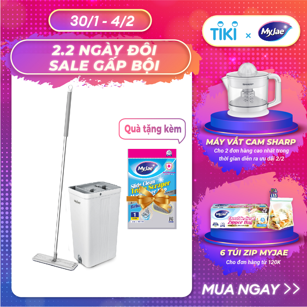 [Phiên bản nâng cấp] Bộ Lau Nhà MyJae Đài Loan Sợi Microfiber 2 Ngăn Tự Vắt Xoay 360 Độ Thông Minh 123cm