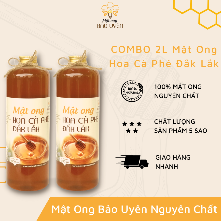 Combo 2 Mật Ong Hoa Cà Phê Đắk Lắk Nguyên Chất Chống Oxy Hóa Tăng Cường Sức Đề Kháng Dung Tích Chai 1 Lít