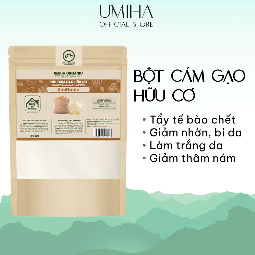 Tinh Bột Cám Gạo Nguyên Chất Umihome 40G Tẩy Da Chết, Dưỡng Trắng Hồng Da Hiệu Quả - Combo Mua 2 Tặng 1