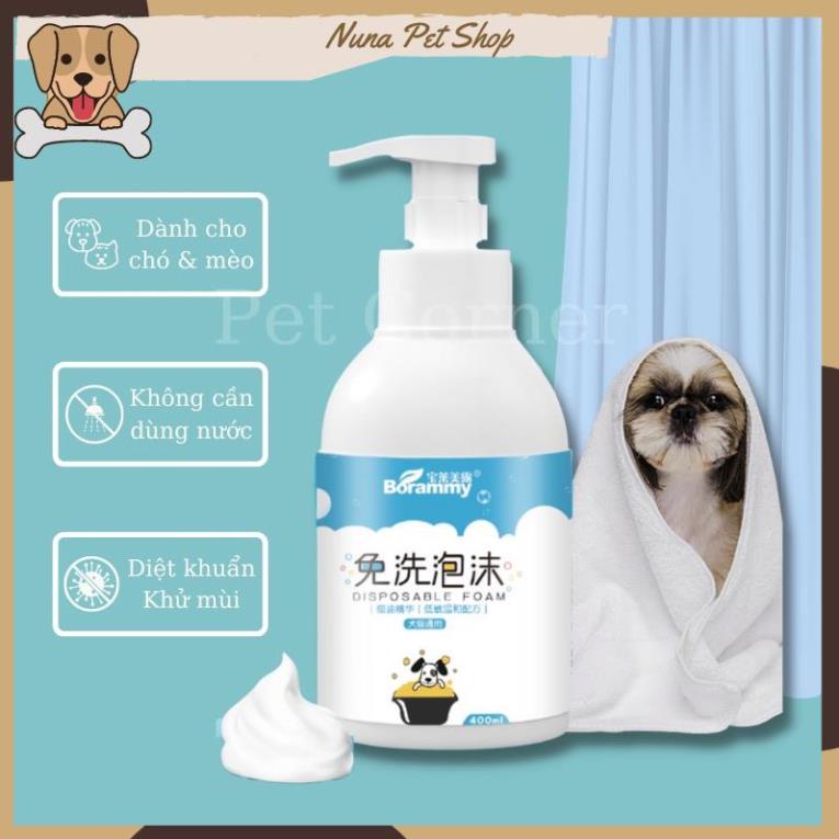 Sữa tắm khô cho chó mèo Borammy dạng bọt giúp khử mùi, diệt khuẩn và dưỡng lông