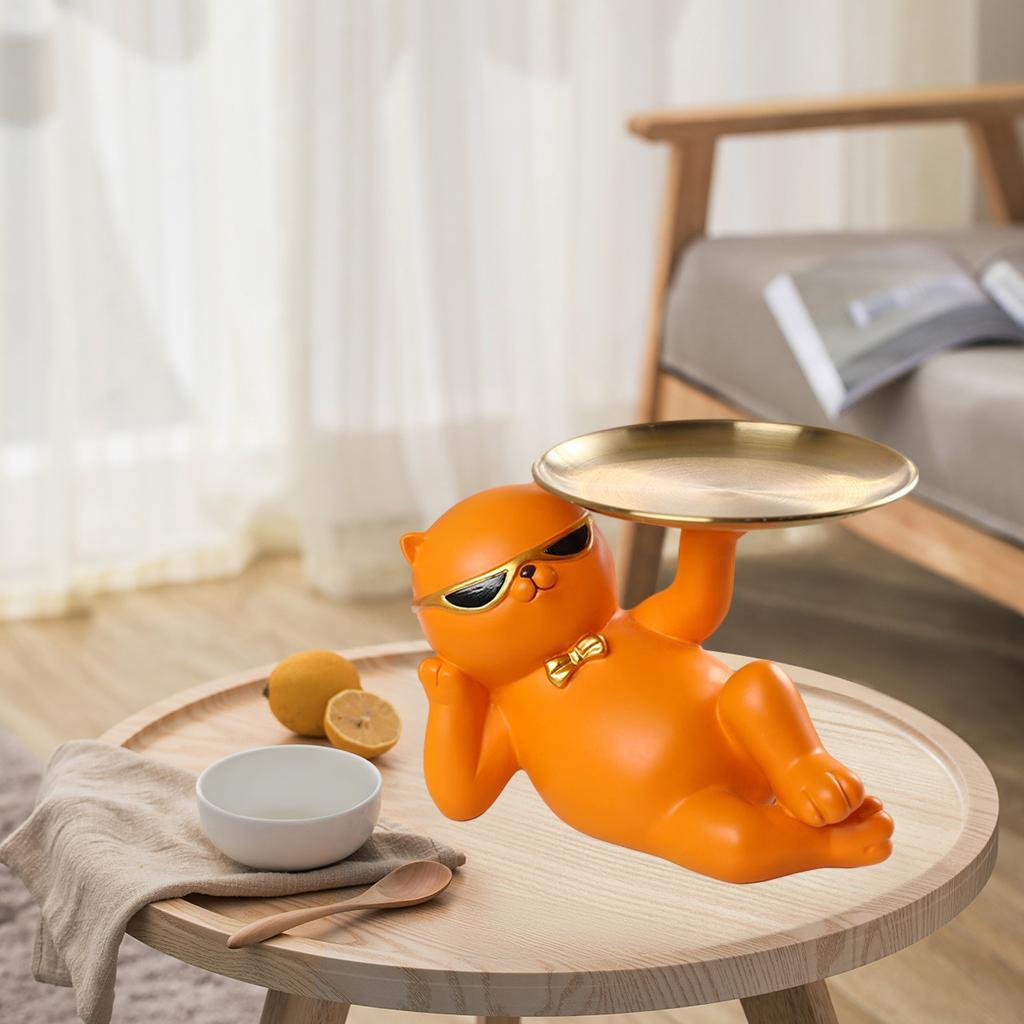 Cat Statue Vanity Tray Dresser Cosmetic Organizer Home Bathroom Decor