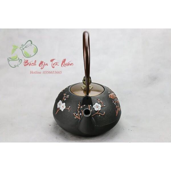 Ấm Gang Tetsubin - Quai & Nắp Đồng - Họa Tiết Én Báo Xuân - Dung Tích 1000ml