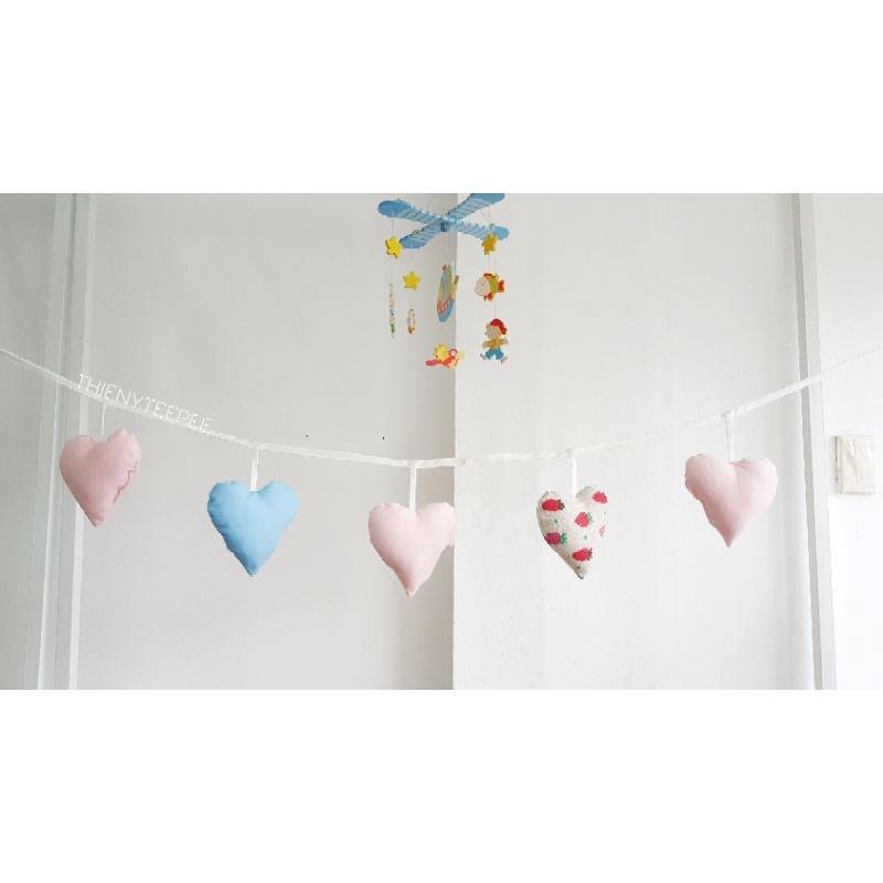 Dây trái tim vải cotton kaki xịn, may đẹp - trang trí, Decor, Sinh nhật, màu xanh hồng dâu