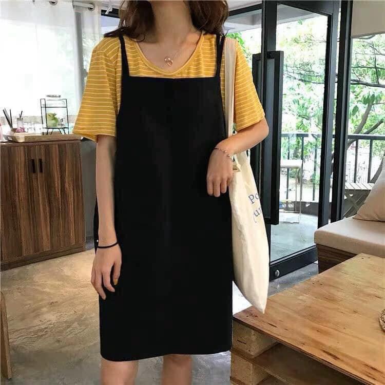 Váy yếm kaki 2 túi style Hàn Quốc dễ thương